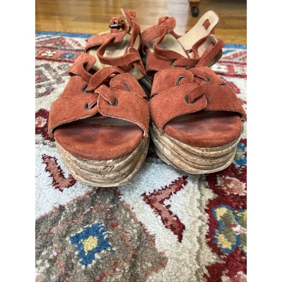 Vintage Free People US 8.5 9 EU 39 Leather Strappy Platform Sandals Cork Heels - Picture 6 of 12
